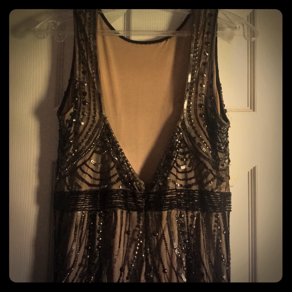 Adrianna papell Black/ nude wedding guest dress